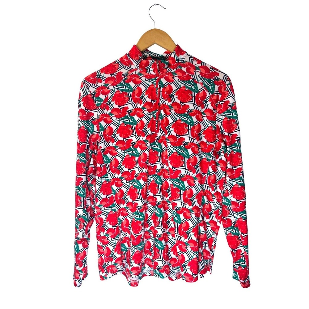 Bermuda Sands Womens Red Floral Poppy Quarter Zip Golf Top UPF 50+ Medium